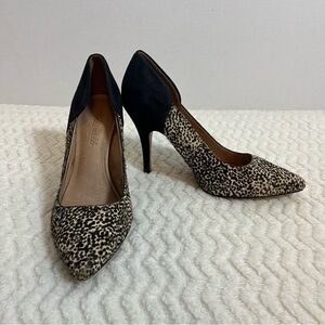 Madewell Maddie calf hair leopard print speckled Leather Suede Heels Black Sz 7